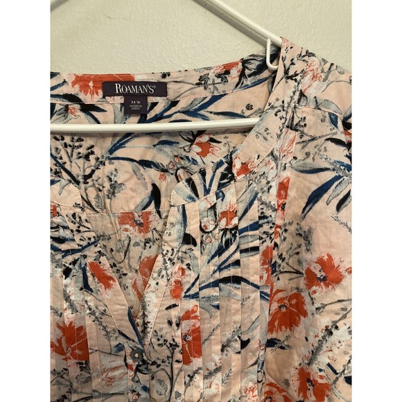 Roaman's Women's NWOT Pink Floral Button Down Long Sleeve Top Plus Size 34W 6X - Picture 5 of 15
